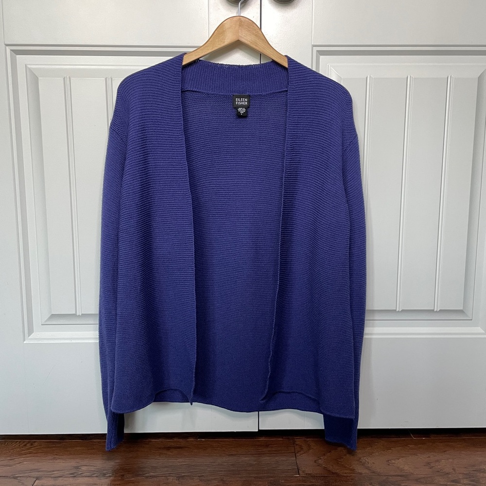 Eileen Fisher 100% Wool Purple Cardigan, Size Large